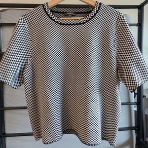 Adrianna Papell Monochrome Checkered Blouse